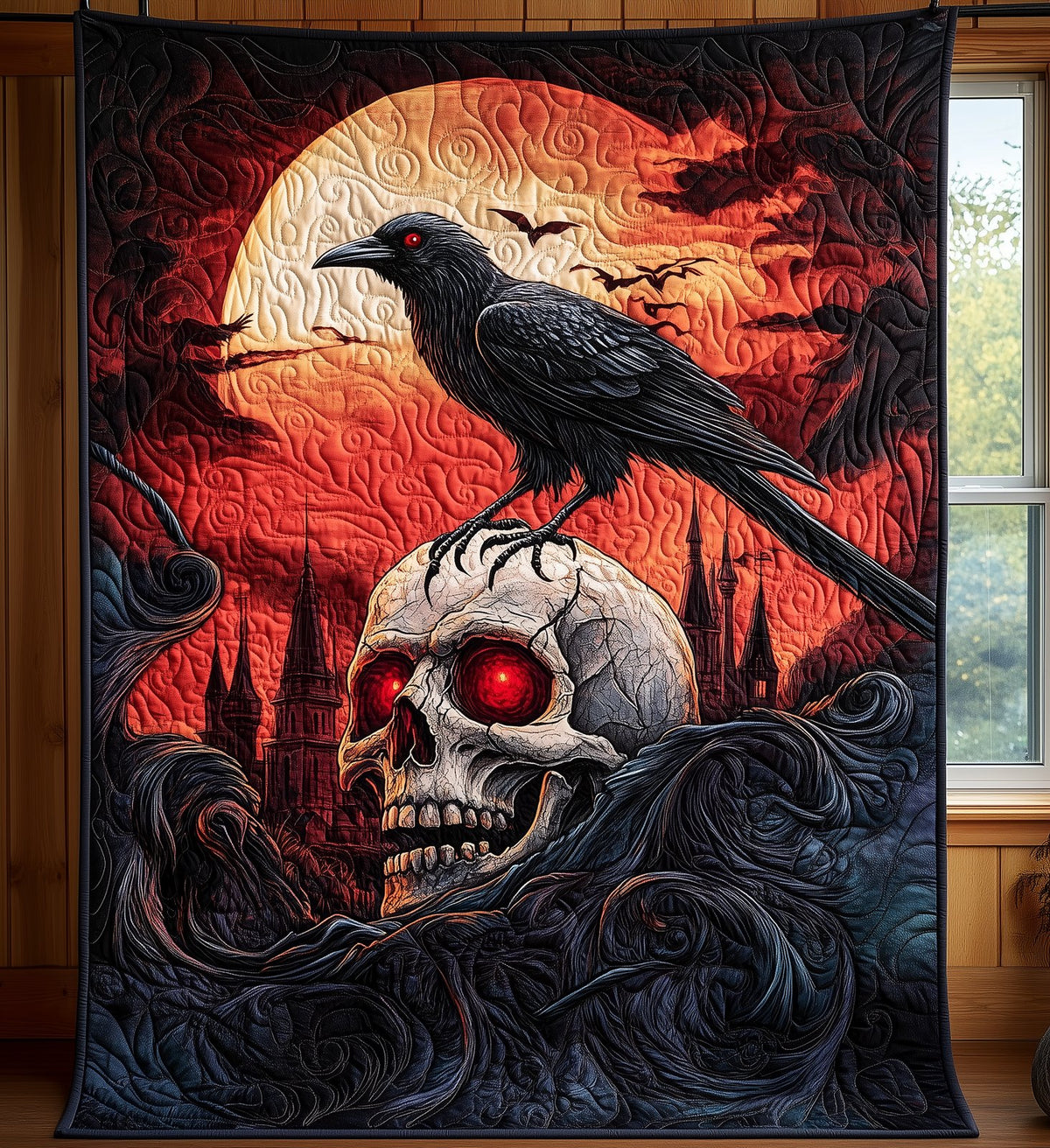 Raven Skull Quilted Blanket printed blanket