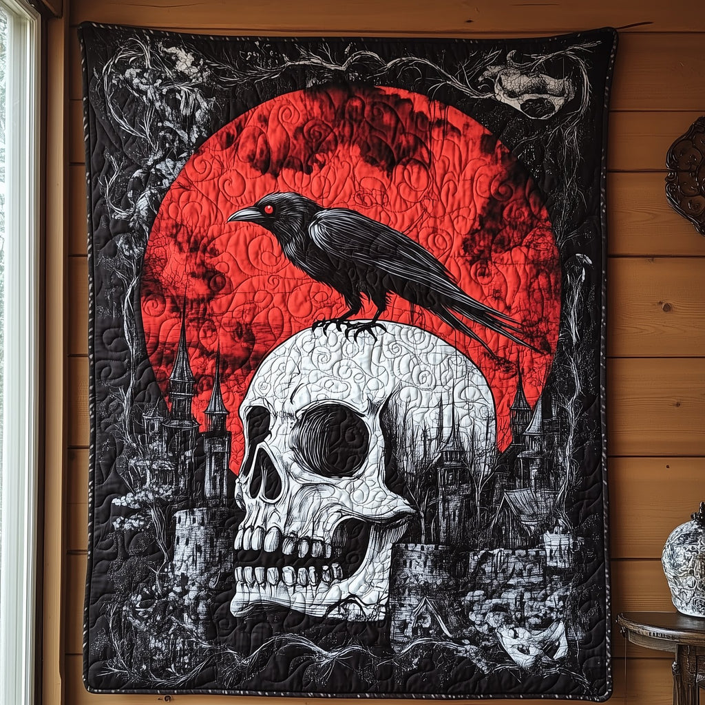 Raven Skull Quilted Blanket printed blanket