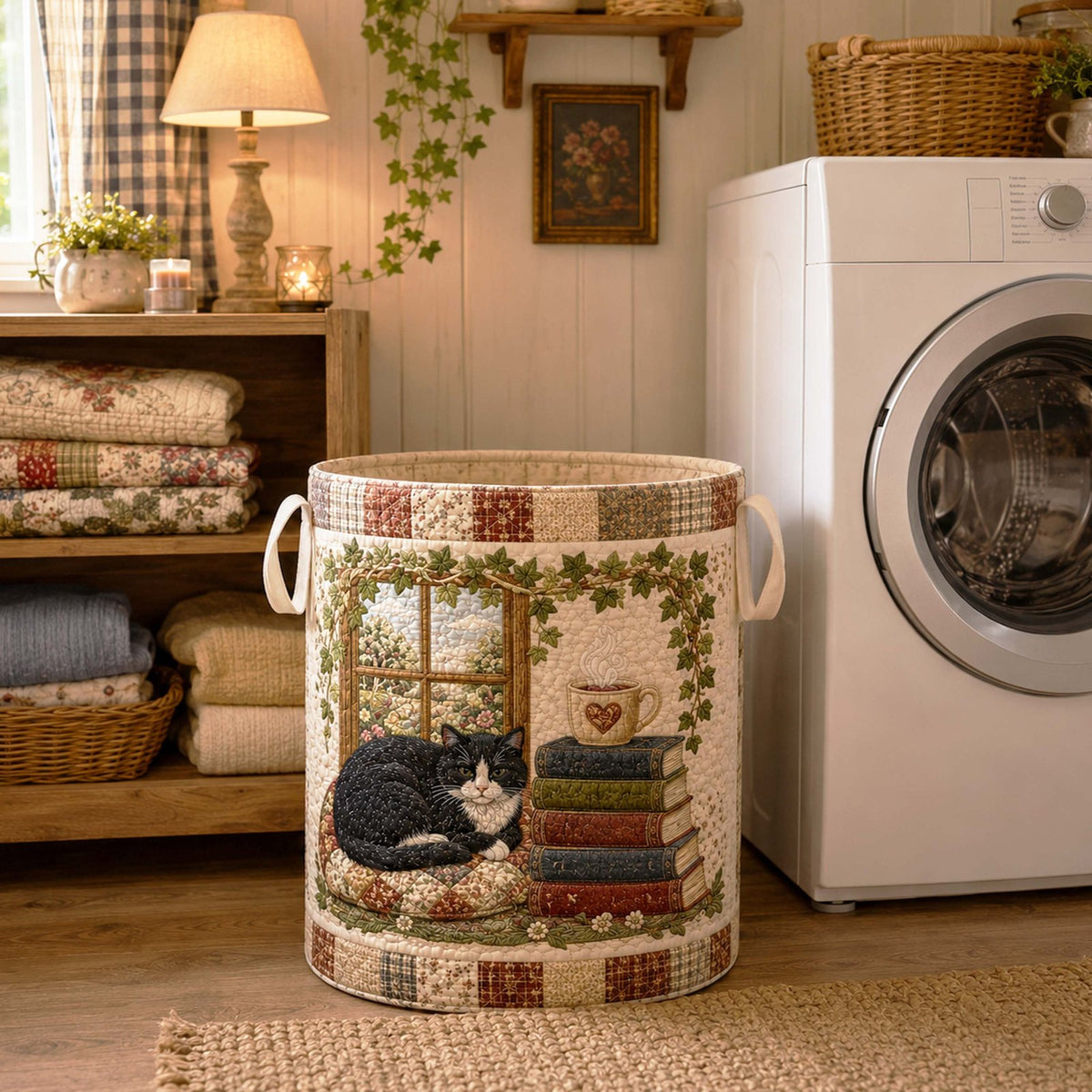 Reading Whiskers Quilted Laundry Hamper printed laundry hamper