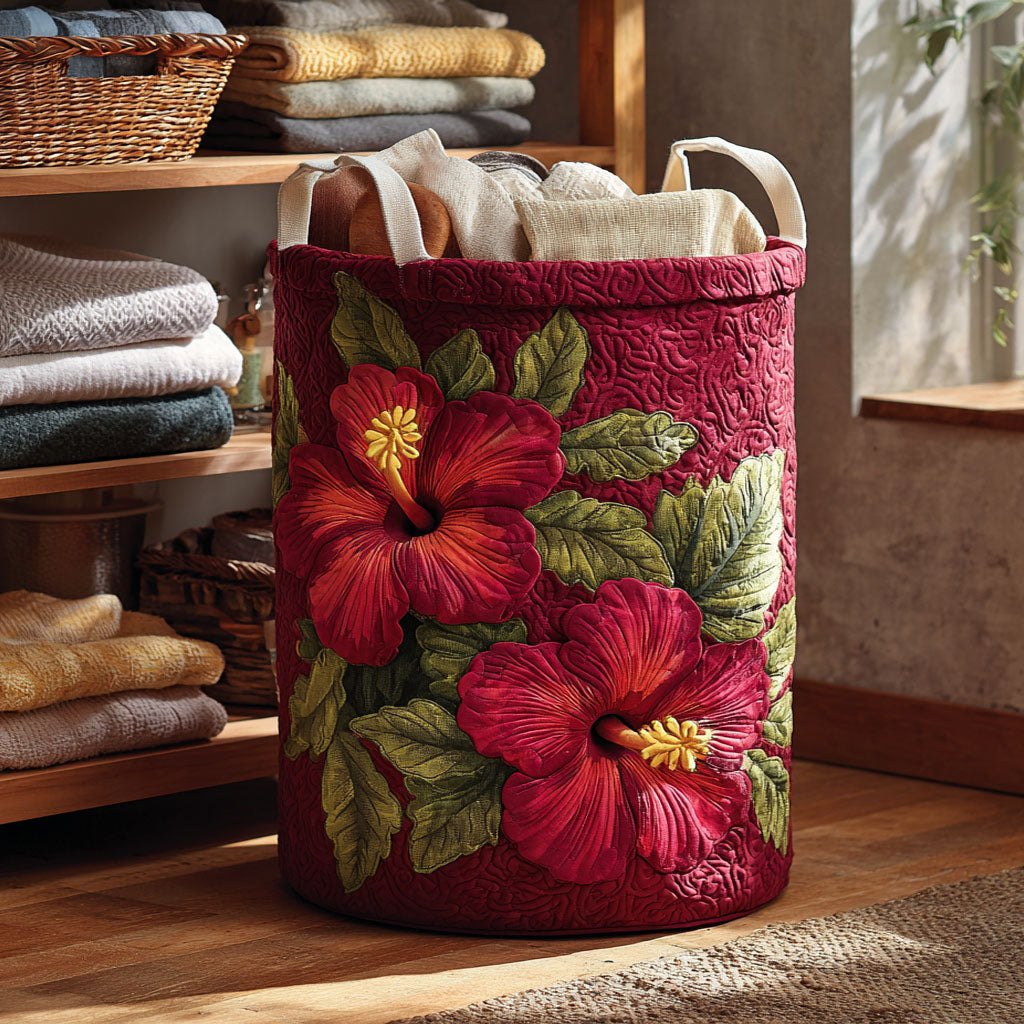 Red Bloom Quilted Laundry Hamper printed laundry hamper
