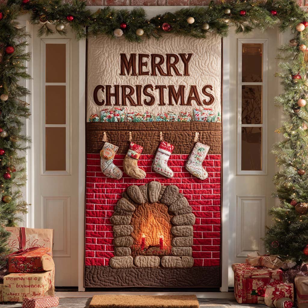 Red Brick Stockings Quilted Door Curtain printed door curtain