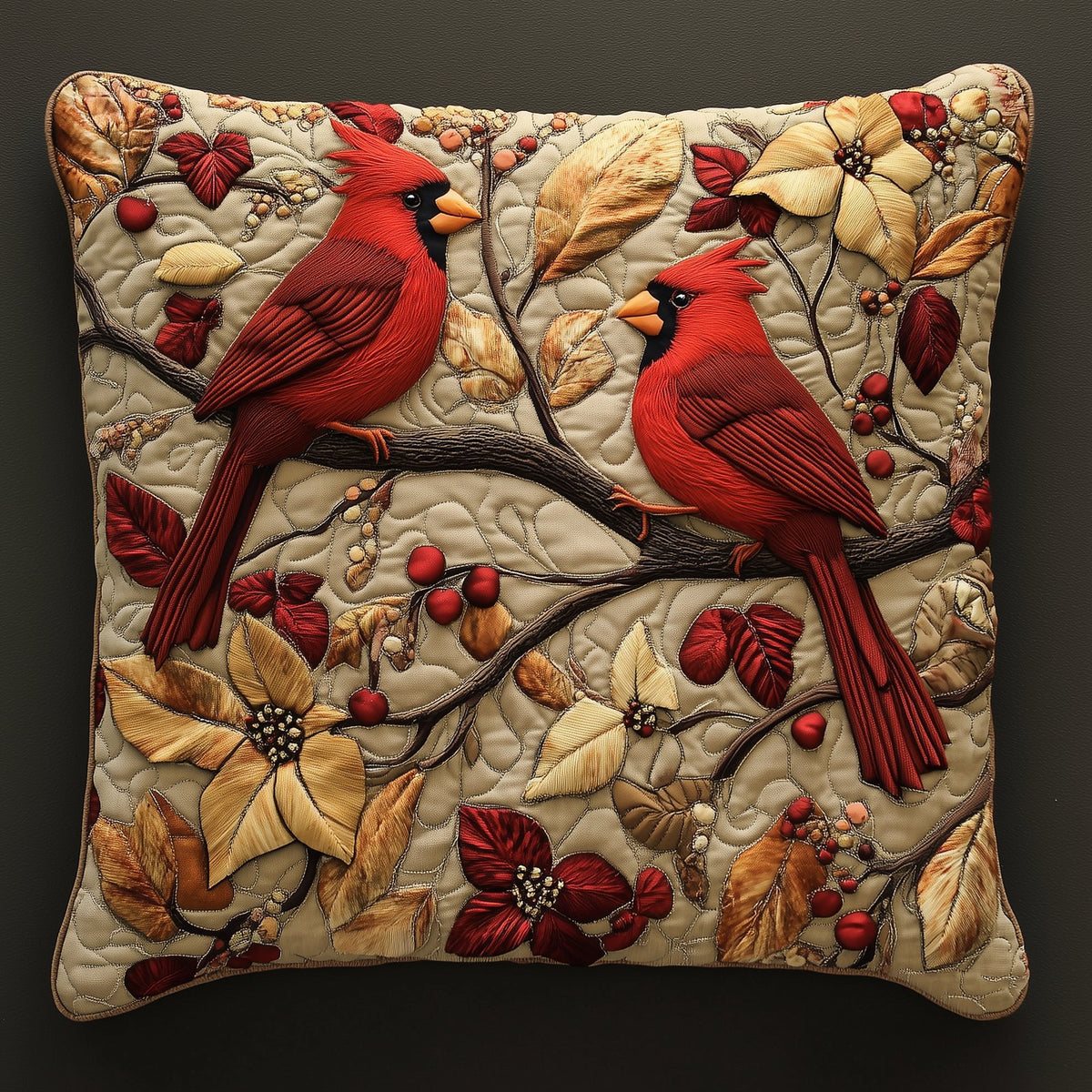 Red Cardinal Quilted Cushion Cover printed cushion cover