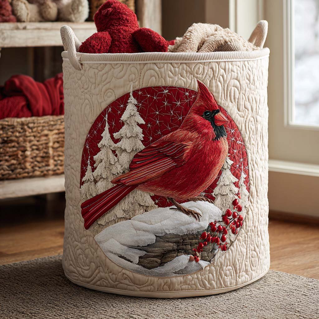 Red Cardinal Quilted Laundry Hamper printed laundry hamper
