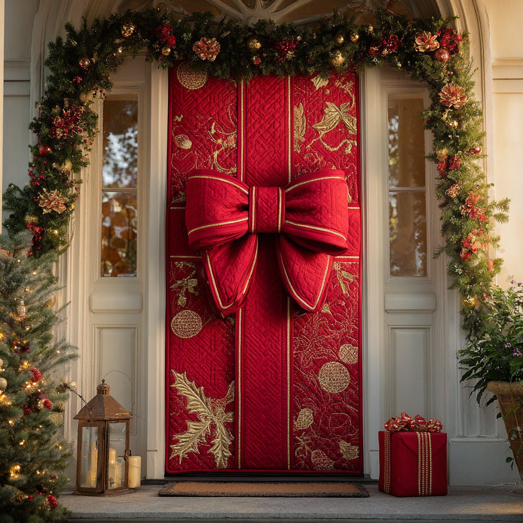 Red Velvet Bow Quilted Door Curtain printed door curtain