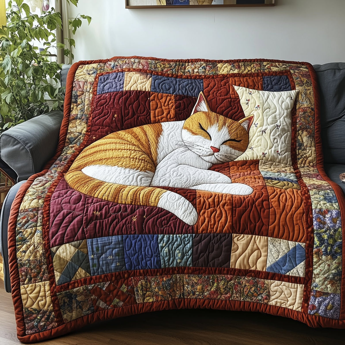Relaxing Cat Quilted Blanket printed blanket