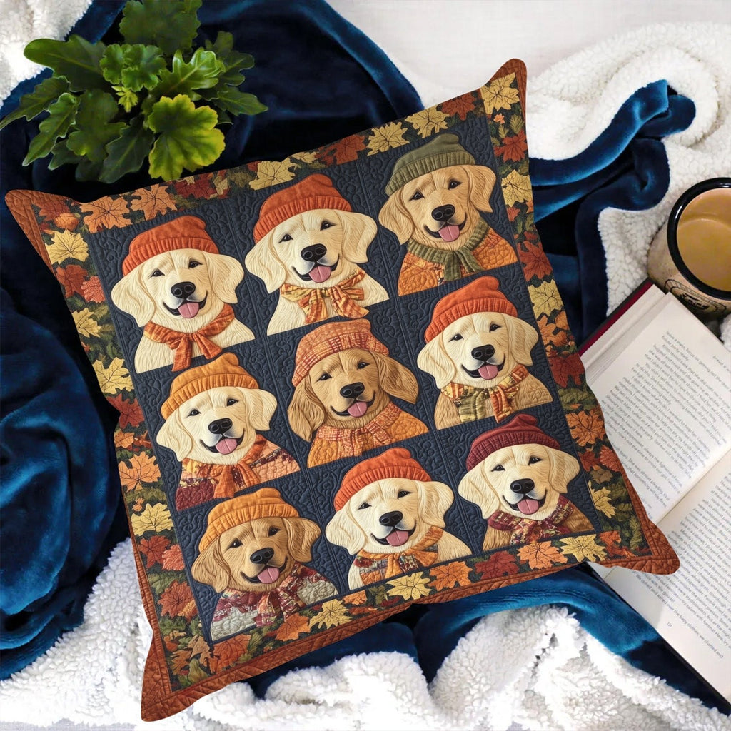 Retriever Autumn Vibes Quilted Cushion Cover printed cushion cover