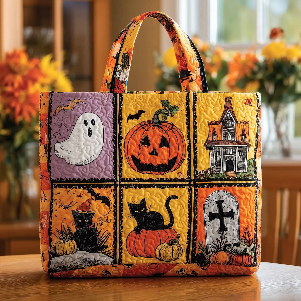 Retro Halloween Quilted Tote Bag printed tote bag