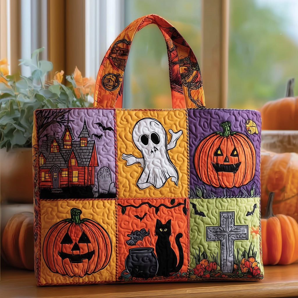 Retro Halloween Quilted Tote Bag printed tote bag