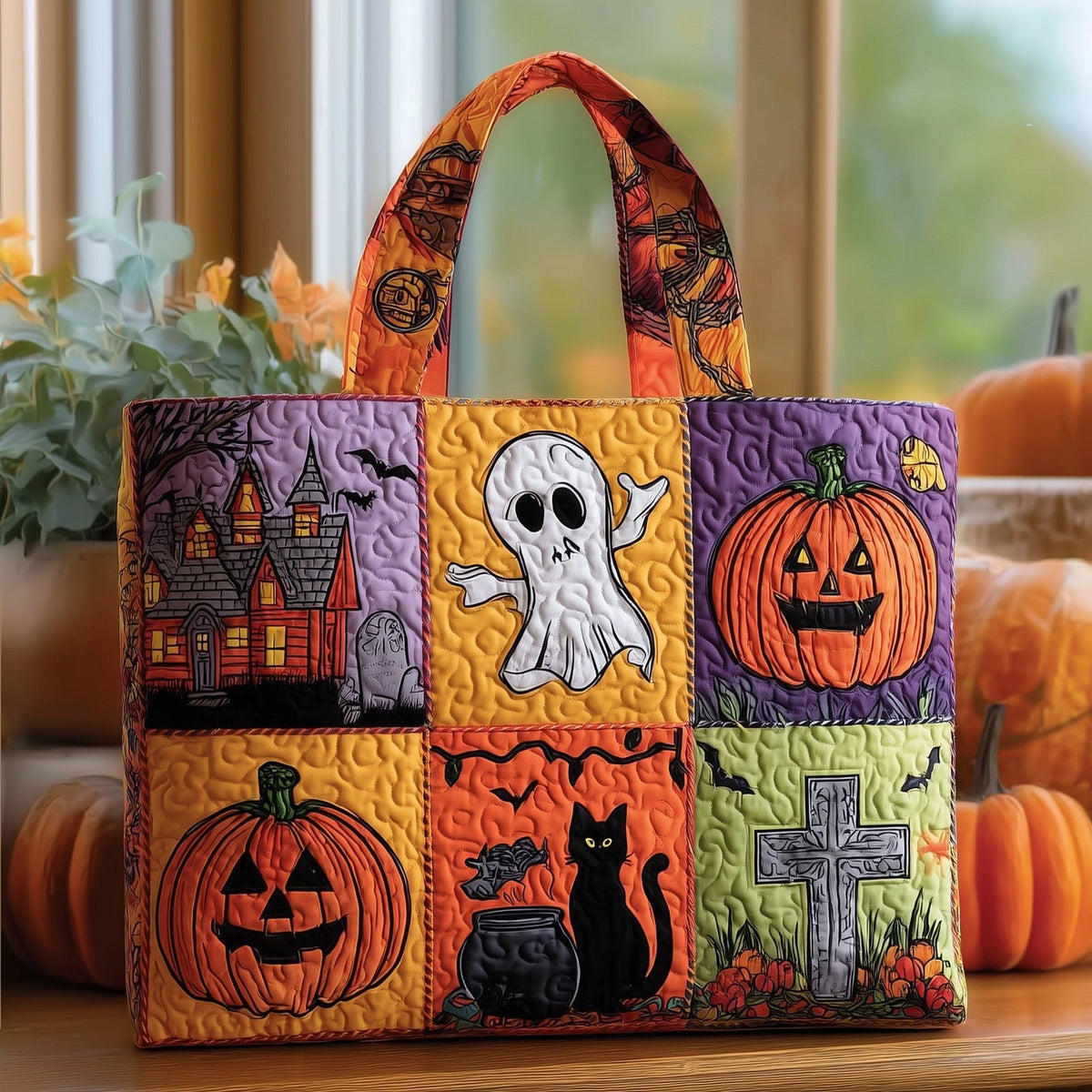 Retro Halloween Quilted Tote Bag printed tote bag