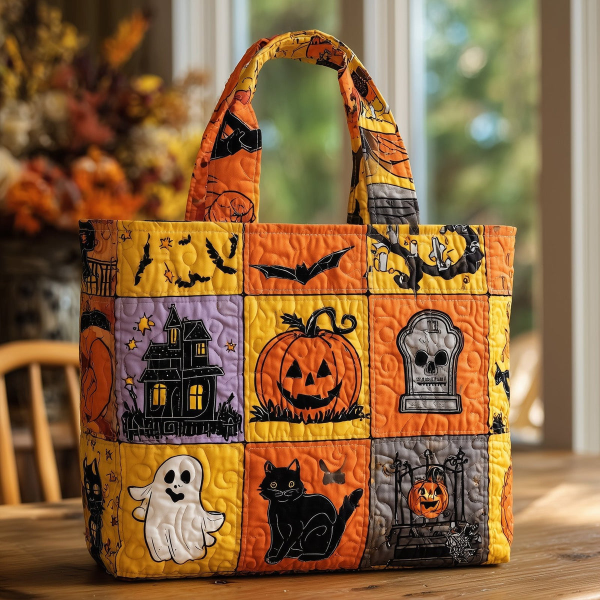 Retro Halloween Quilted Tote Bag printed tote bag