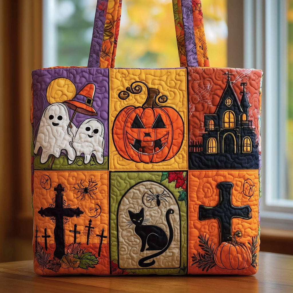 Retro Halloween Quilted Tote Bag printed tote bag