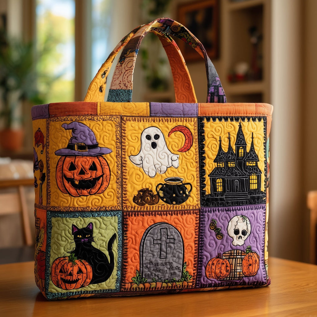 Retro Halloween Quilted Tote Bag printed tote bag