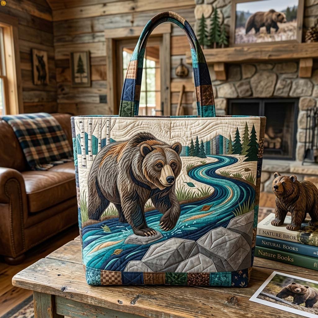 Riverstone Bear Passage Quilted Tote Bag printed quilted tote bag