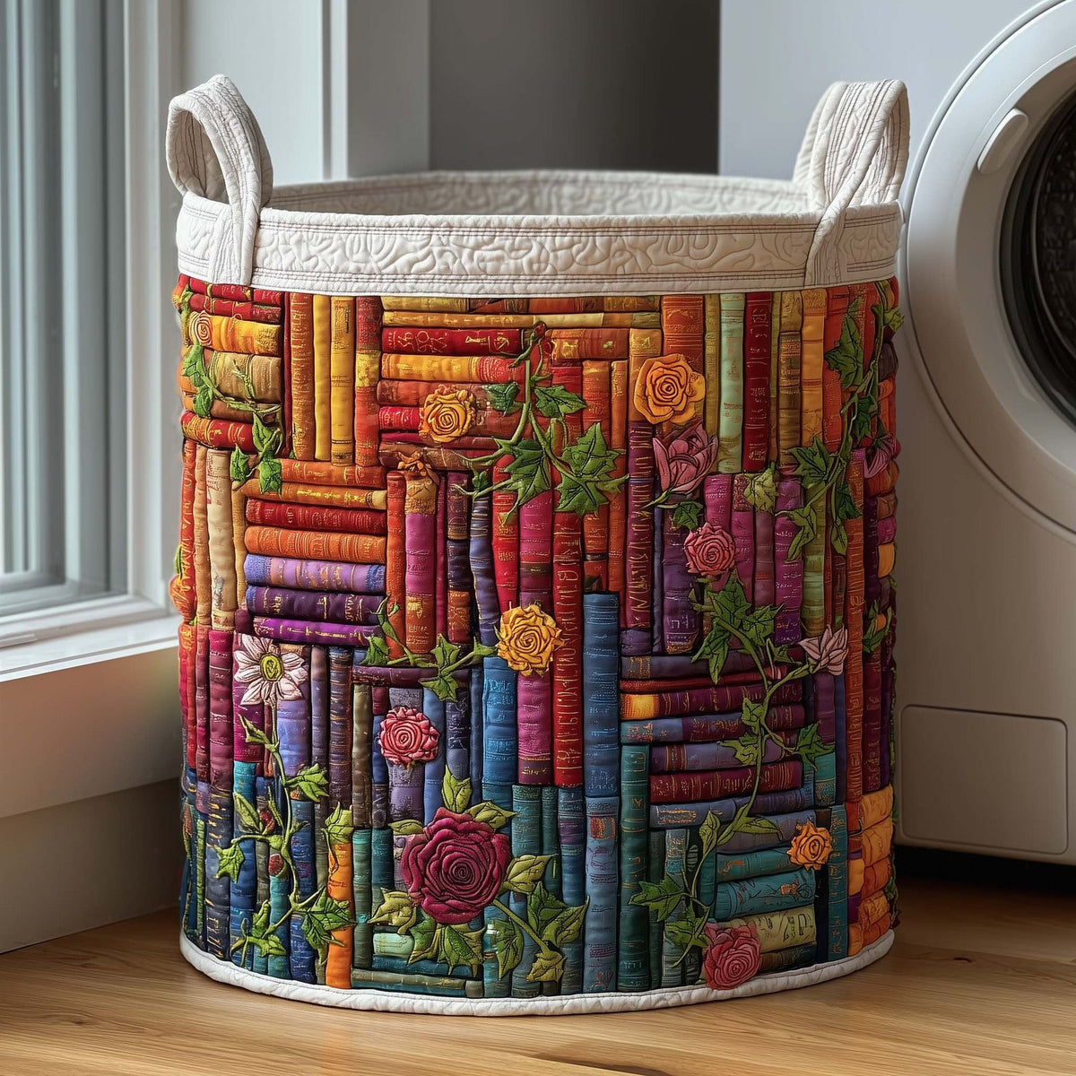 Rose Books Quilted Laundry Hamper printed laundry hamper