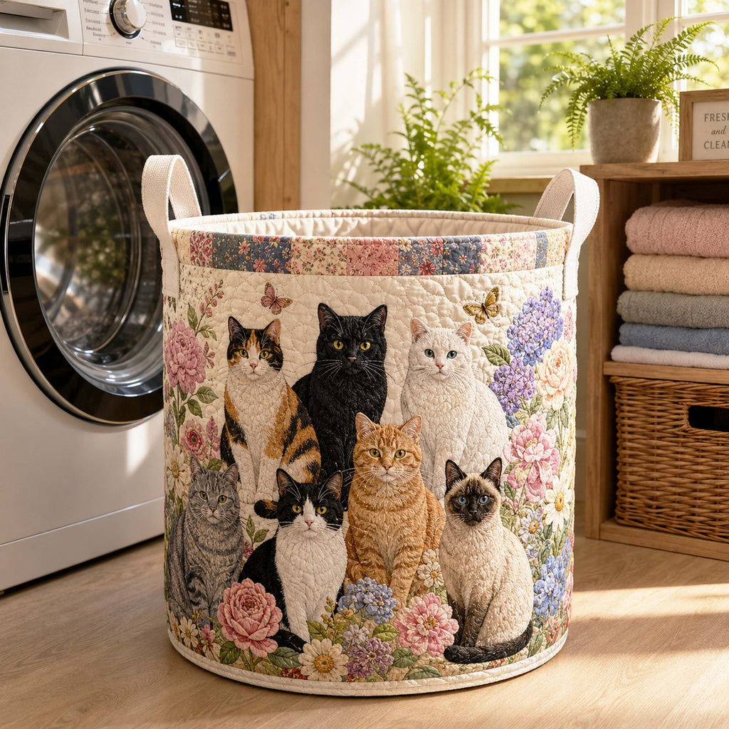 Rose Garden Cat Quartet printed laundry hamper