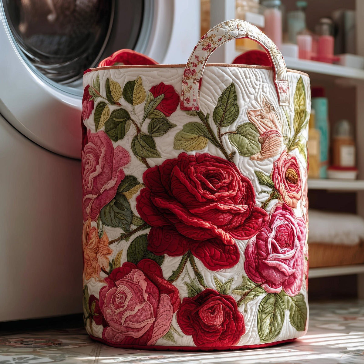 Rose Garden Quilted Laundry Hamper printed laundry hamper