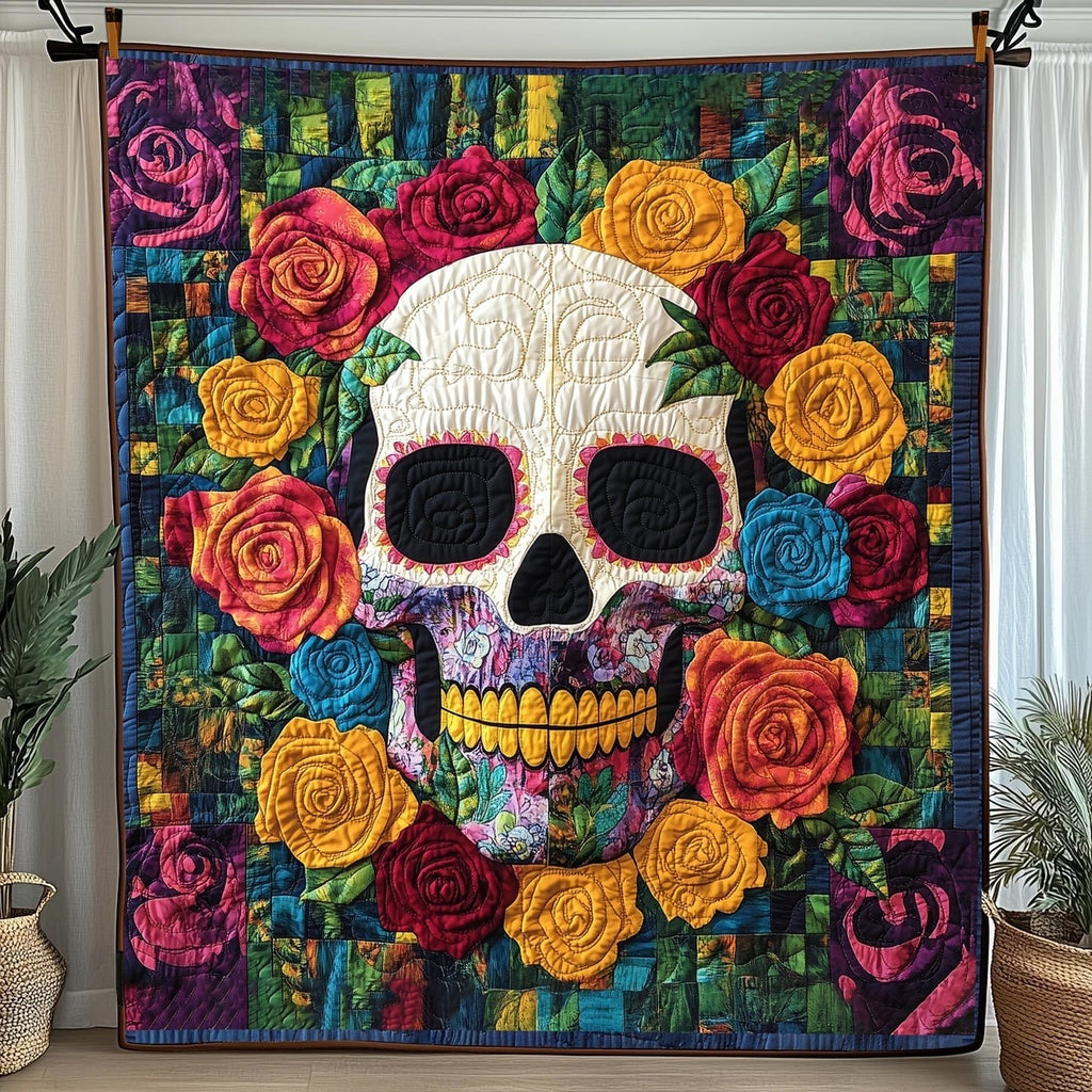 Rose Skull Quilted Blanket printed blanket