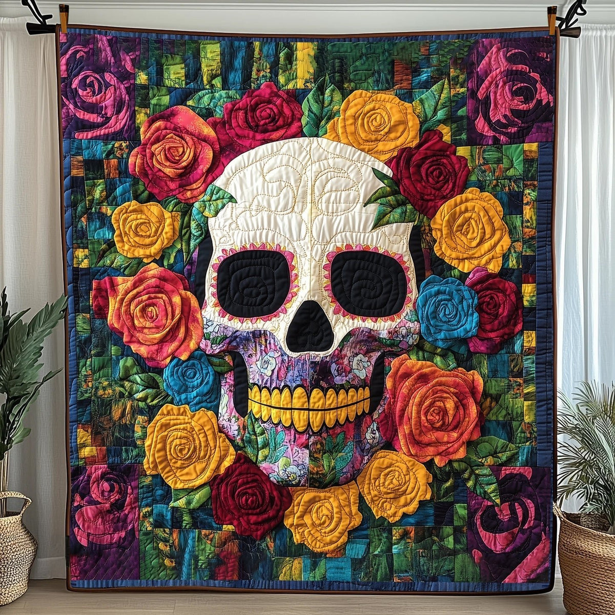 Rose Skull Quilted Blanket printed blanket