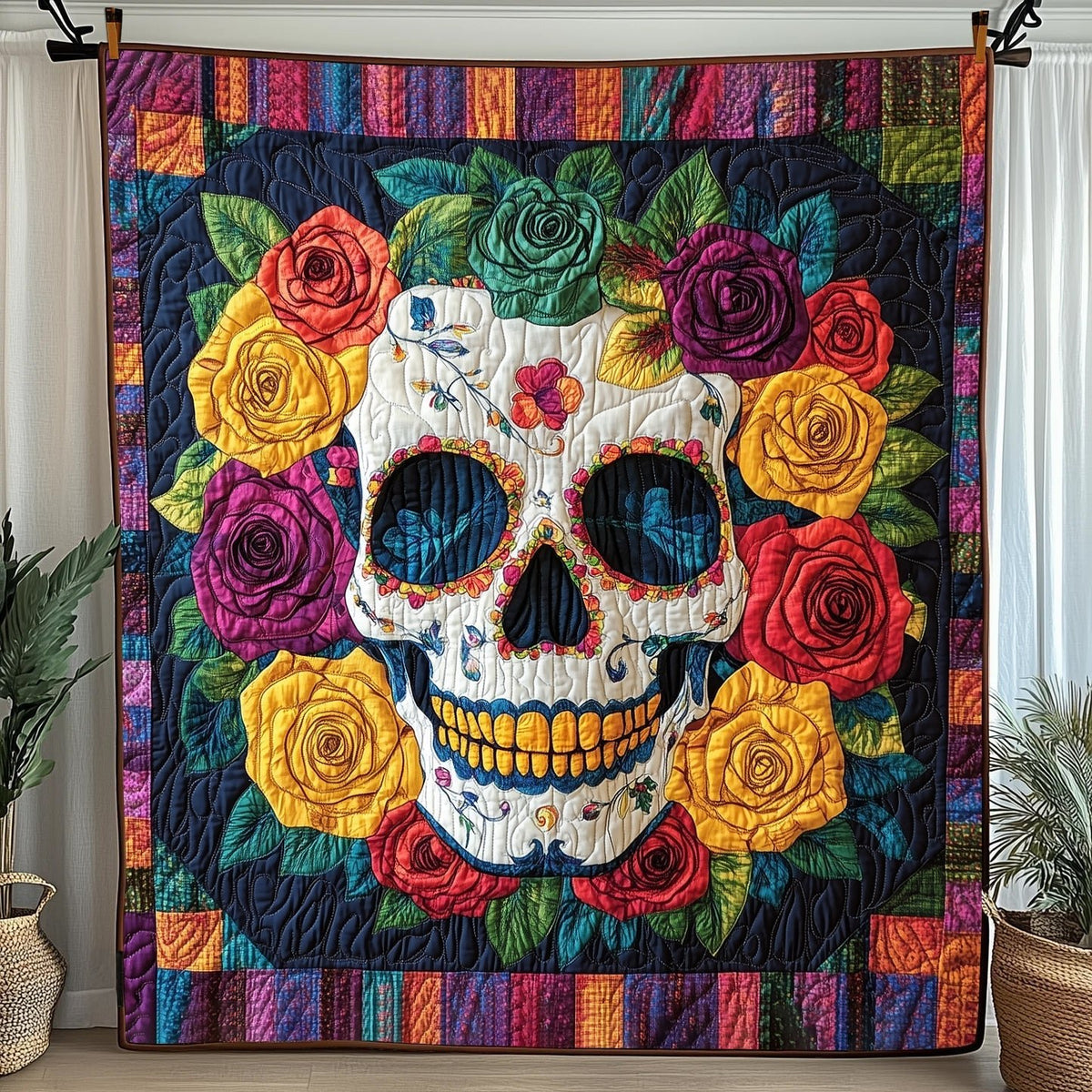 Rose Skull Quilted Blanket printed blanket
