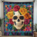 Rose Skull Quilted Blanket printed blanket