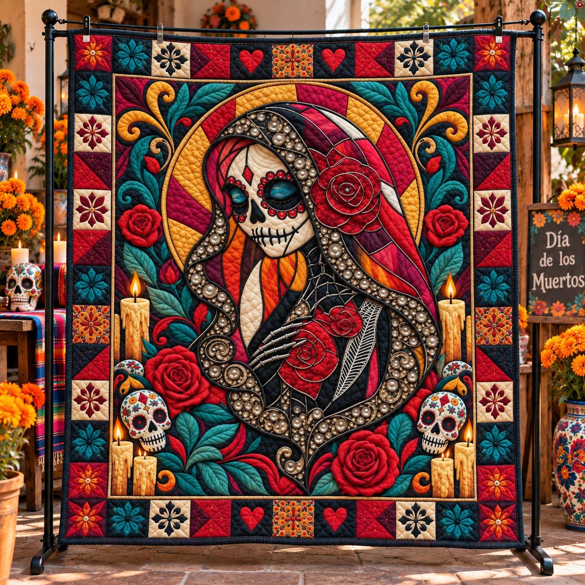 Rose Veil Viva Calavera Quilted Blanket printed blanket