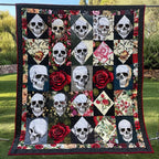 Roses Skulls Quilted Blanket printed blanket
