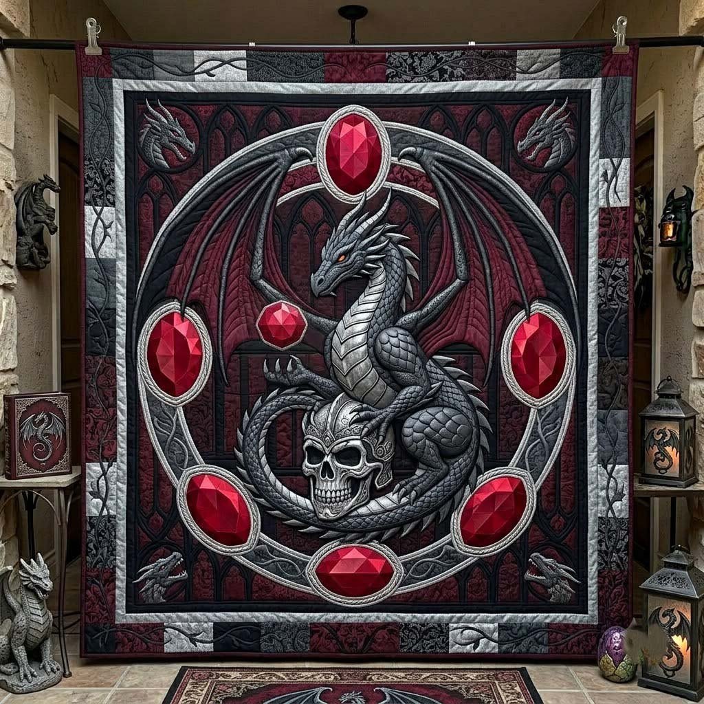 Ruby Cathedral Dragon Quilted Blanket printed blanket