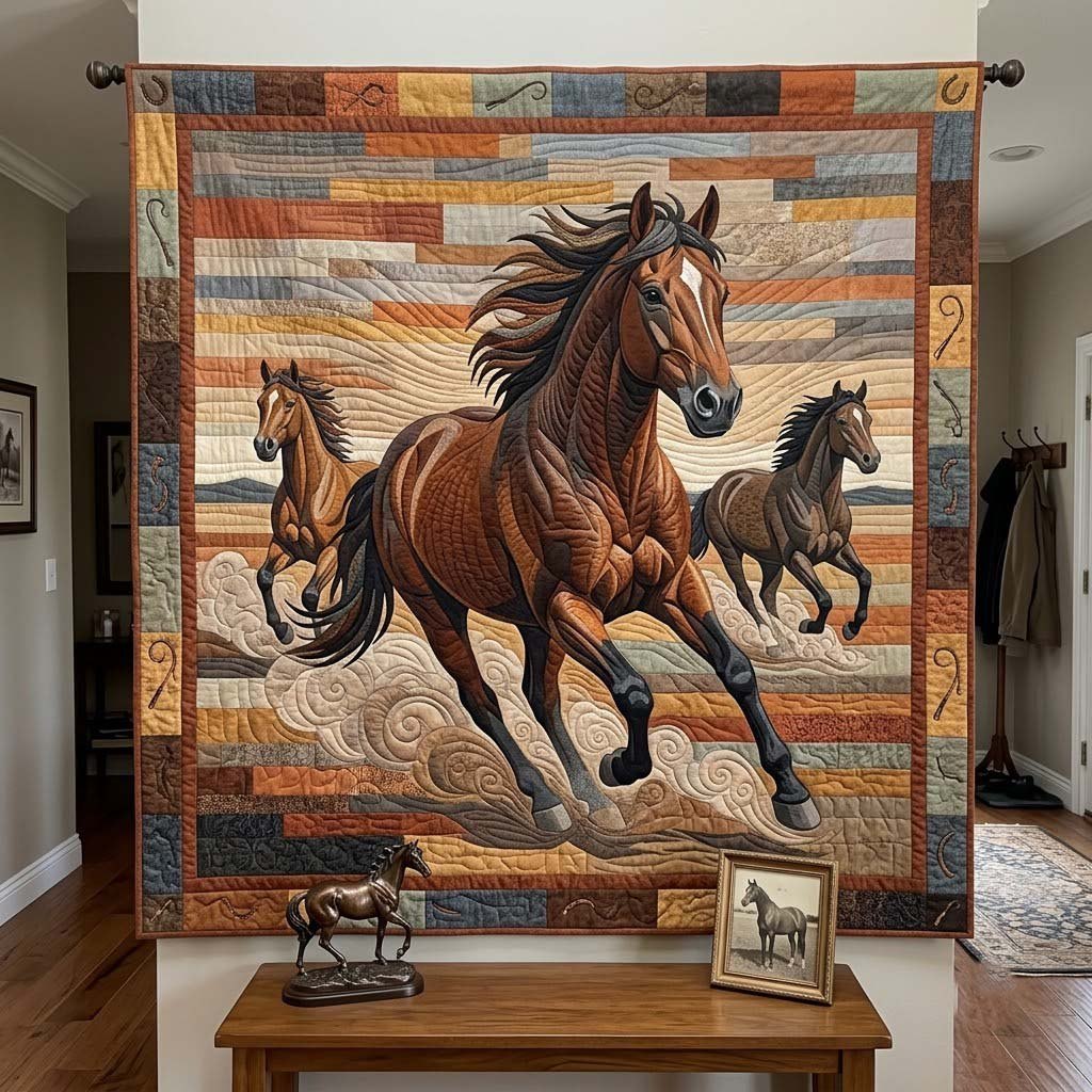 Running Horse Herd Brown printed blanket