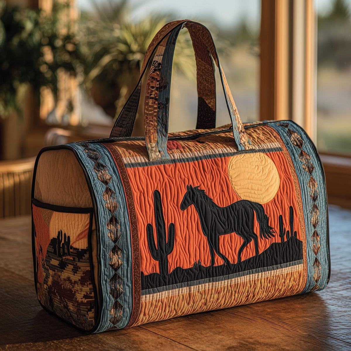 Running Horse Tapestry Quilted Duffle Bag printed duffle bag