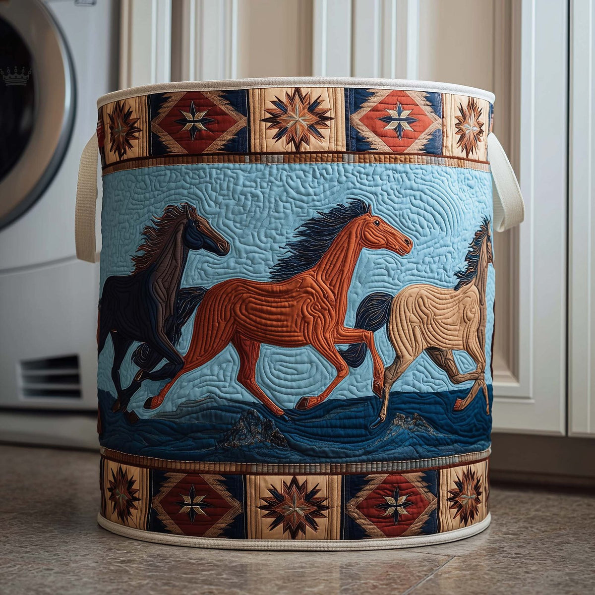 Running Mustangs Quilted Laundry Hamper printed laundry hamper