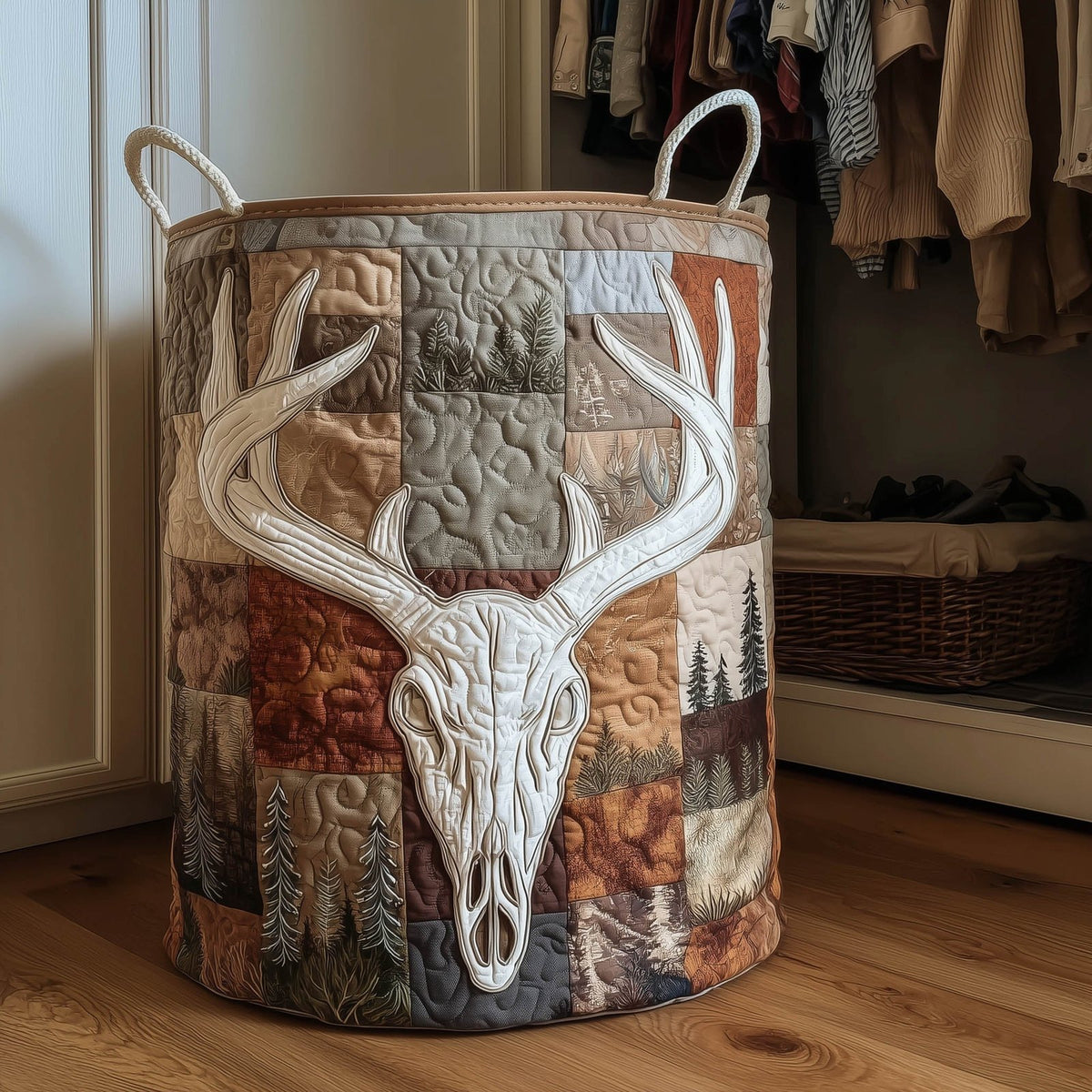 Rustic Antler Quilted Laundry Hamper printed laundry hamper