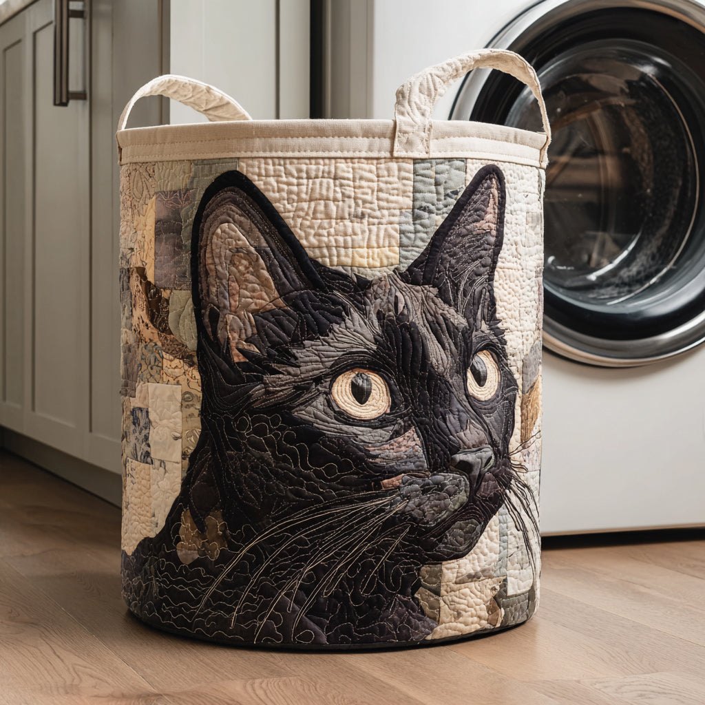 Rustic Black Cat Quilted Laundry Hamper printed laundry hamper