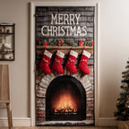Rustic Brick Fireplace Quilted Door Curtain printed door curtain