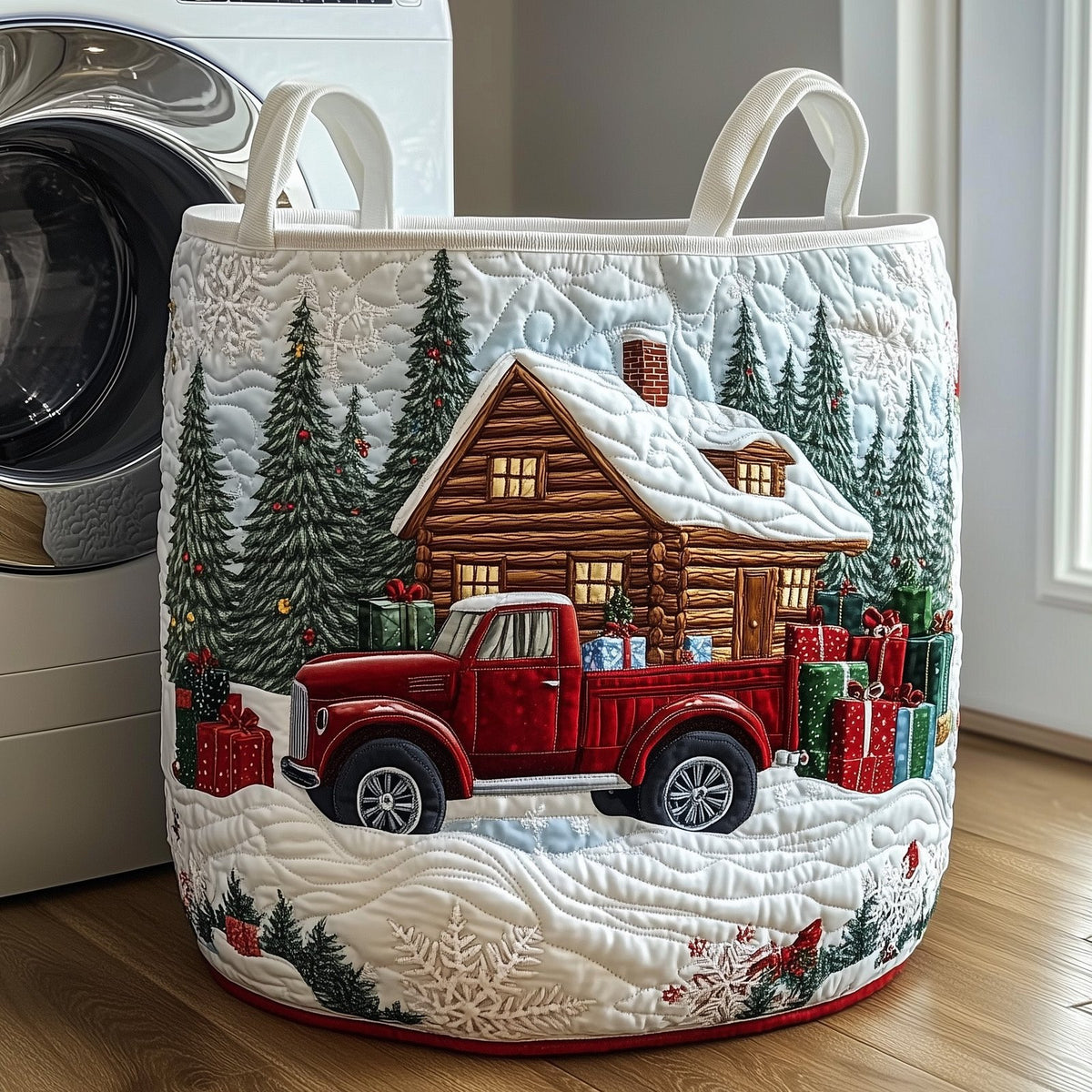 Rustic Christmas Quilted Laundry Hamper printed laundry hamper