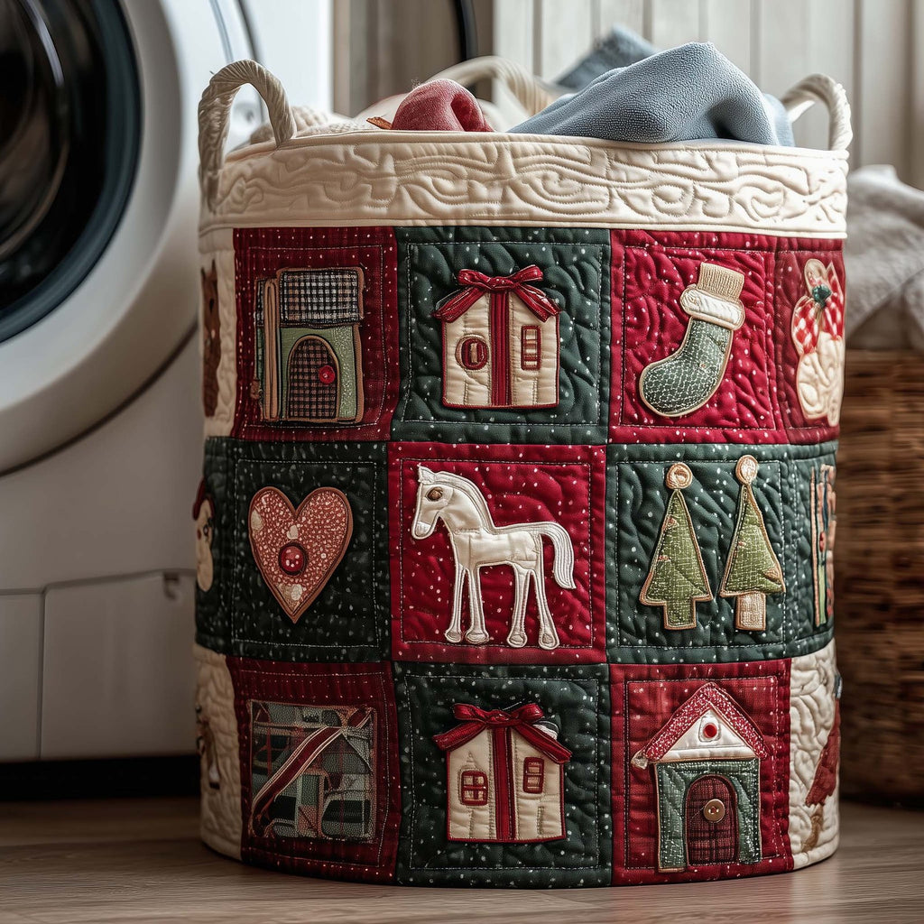Rustic Christmas Quilted Laundry Hamper printed laundry hamper
