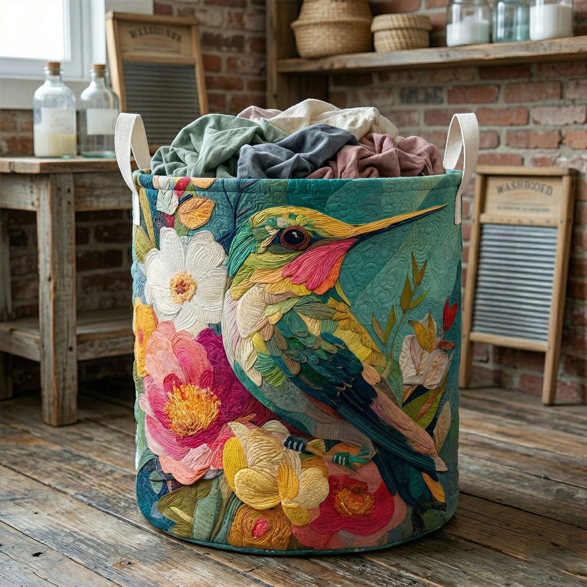 Rustic Floral Quilted Laundry Hamper printed laundry hamper