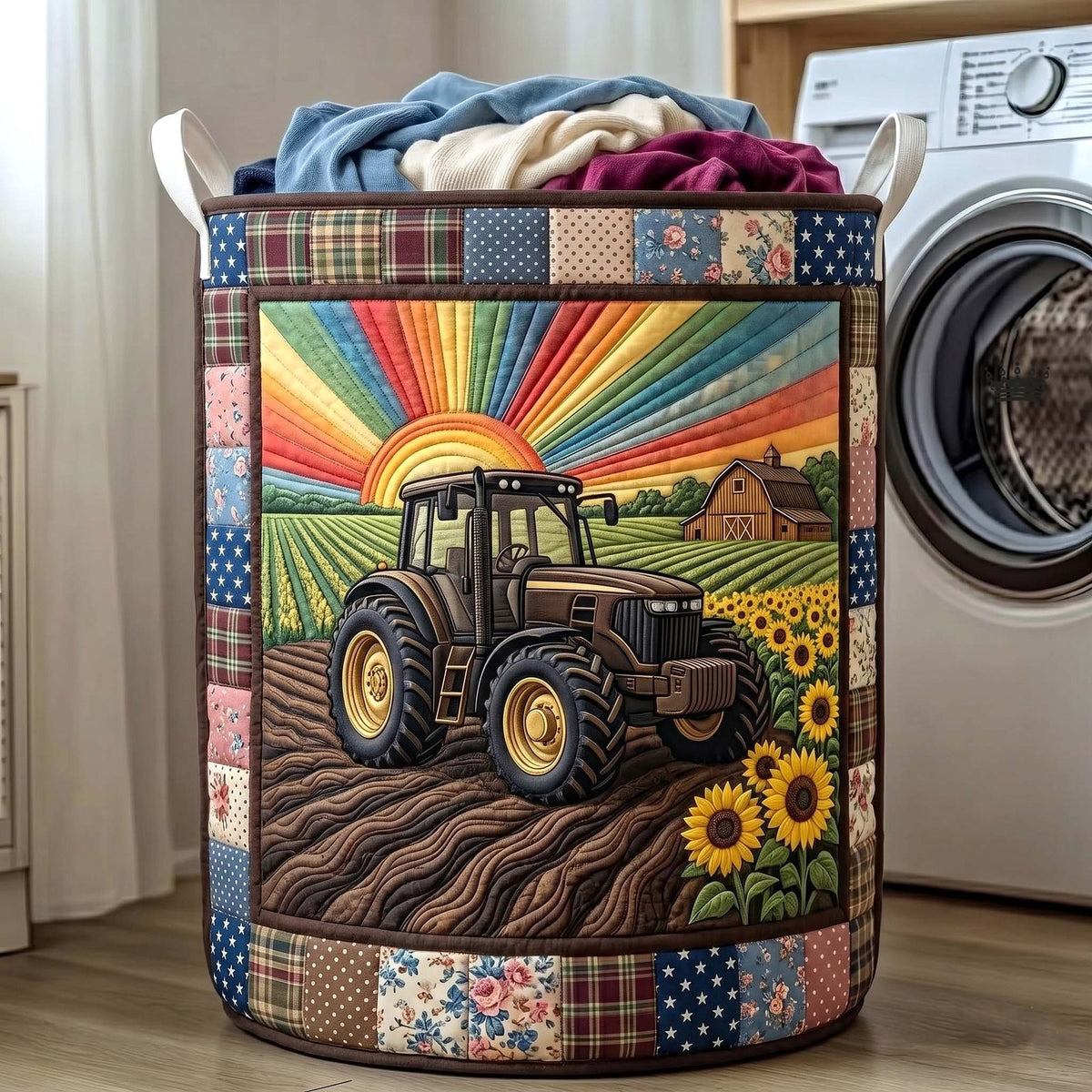 Rustic Homestead Quilted Laundry Hamper printed laundry hamper