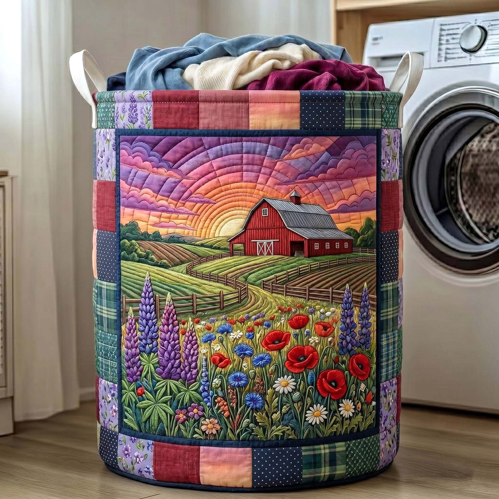 Rustic Homestead Quilted Laundry Hamper printed laundry hamper