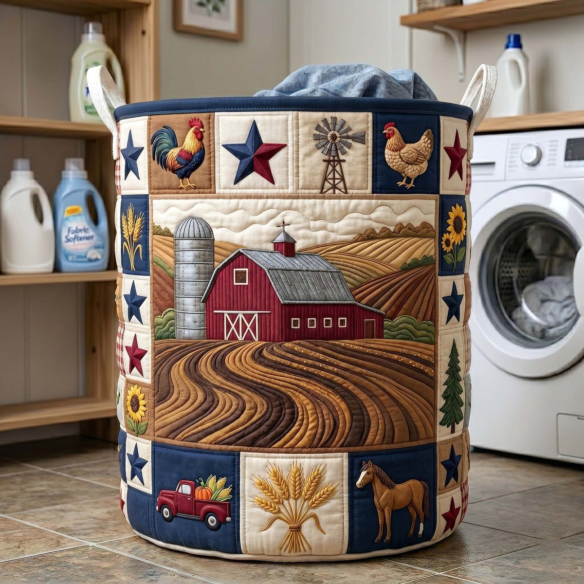 Rustic Homestead Quilted Laundry Hamper printed laundry hamper
