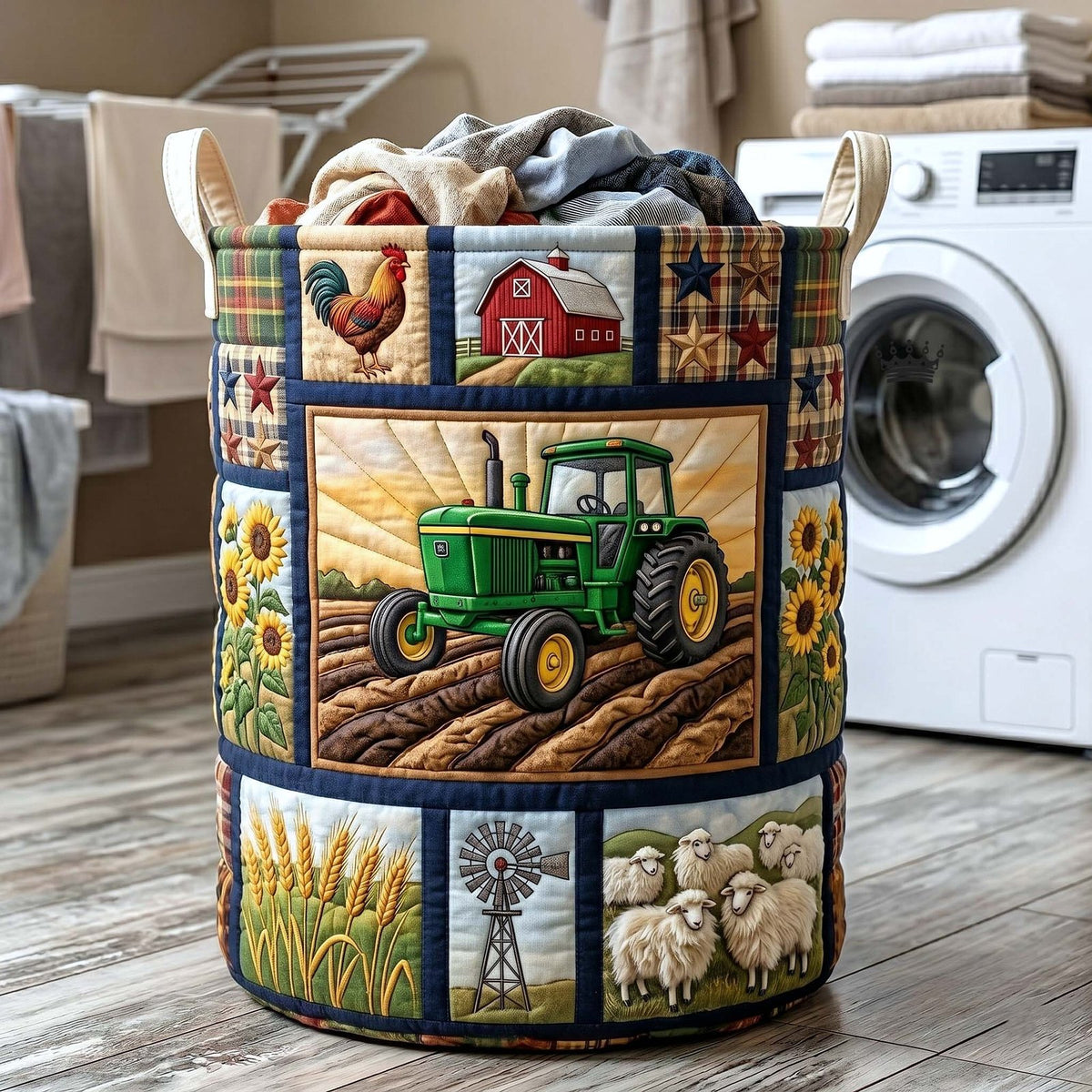 Rustic Homestead Quilted Laundry Hamper printed laundry hamper