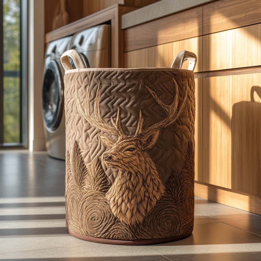 Rustic Lodge Stag Quilted Laundry Hamper printed laundry hamper