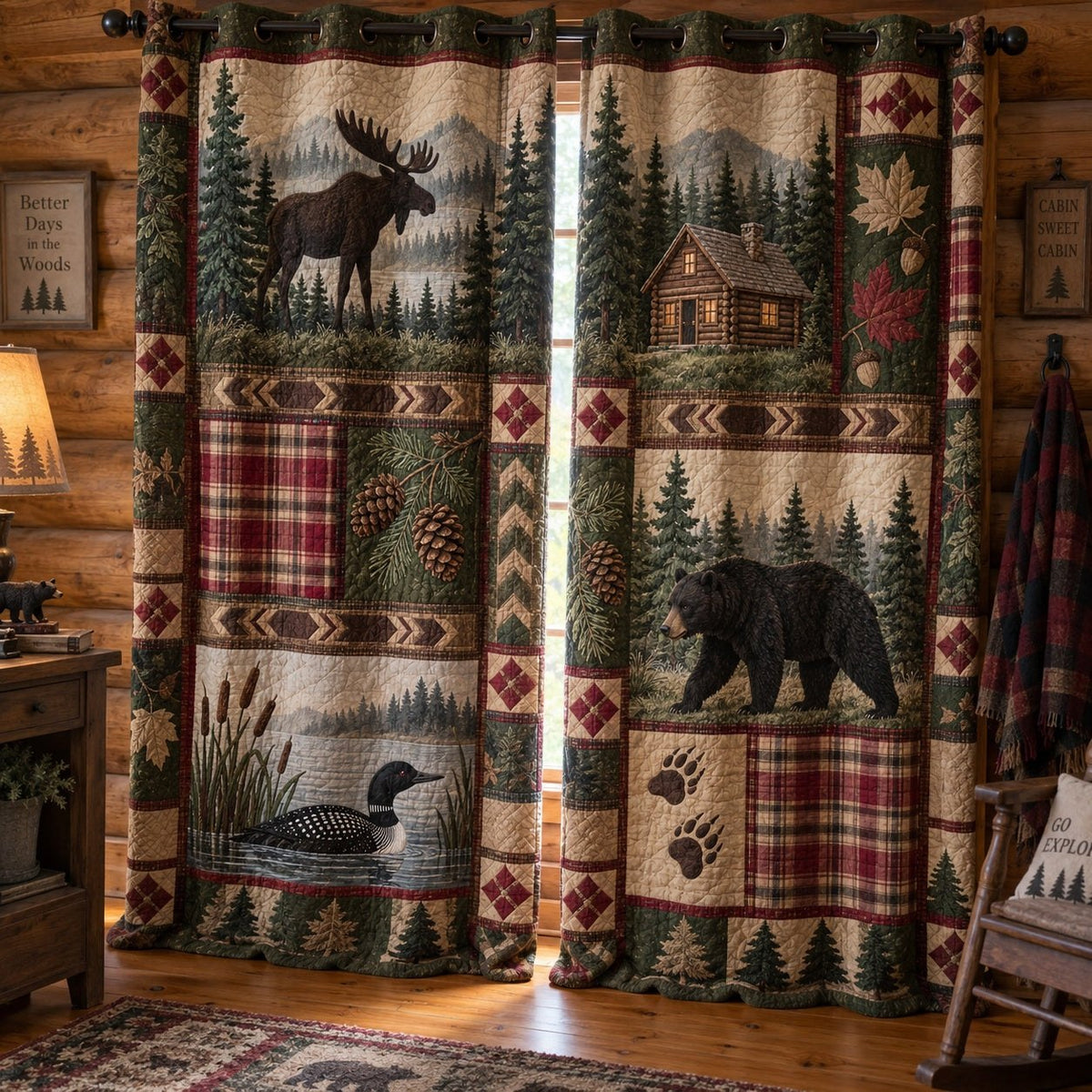 Rustic Loon Haven Quilted Curtains printed door curtain