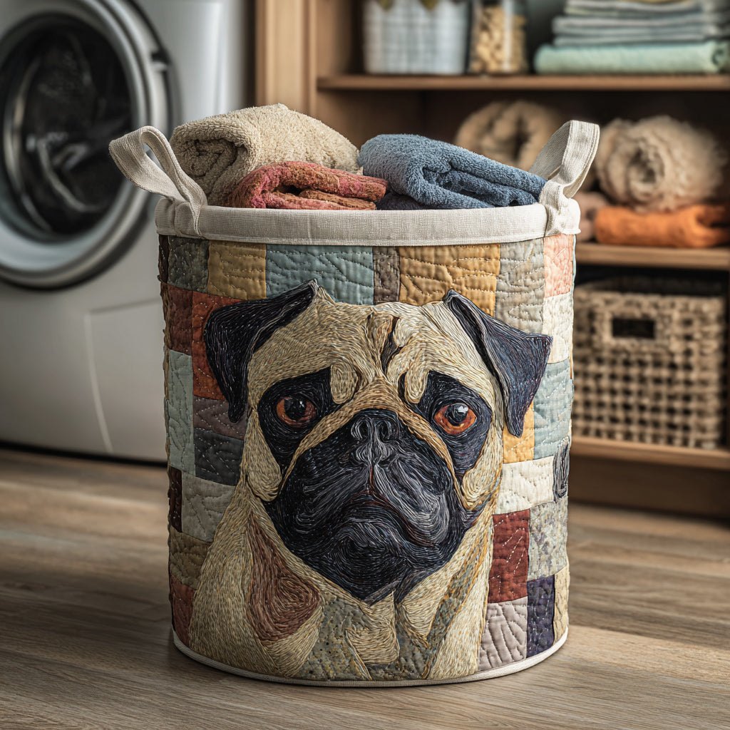 Rustic Pug Quilted Laundry Hamper printed laundry hamper