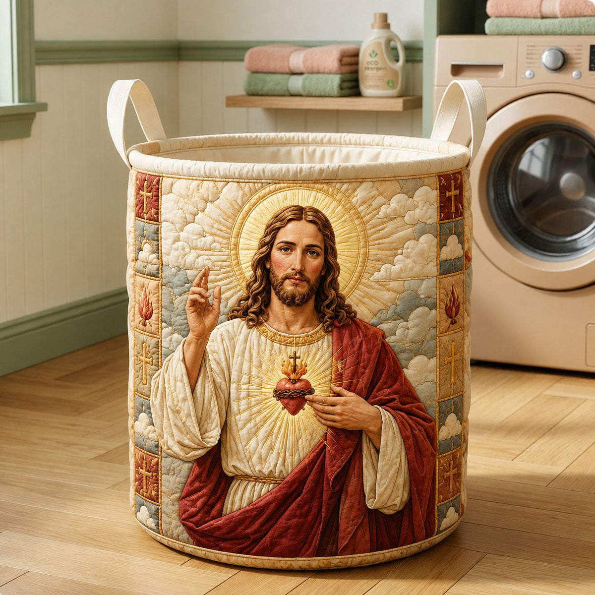 Sacred Heart Blessing Quilted Laundry Hamper printed laundry hamper
