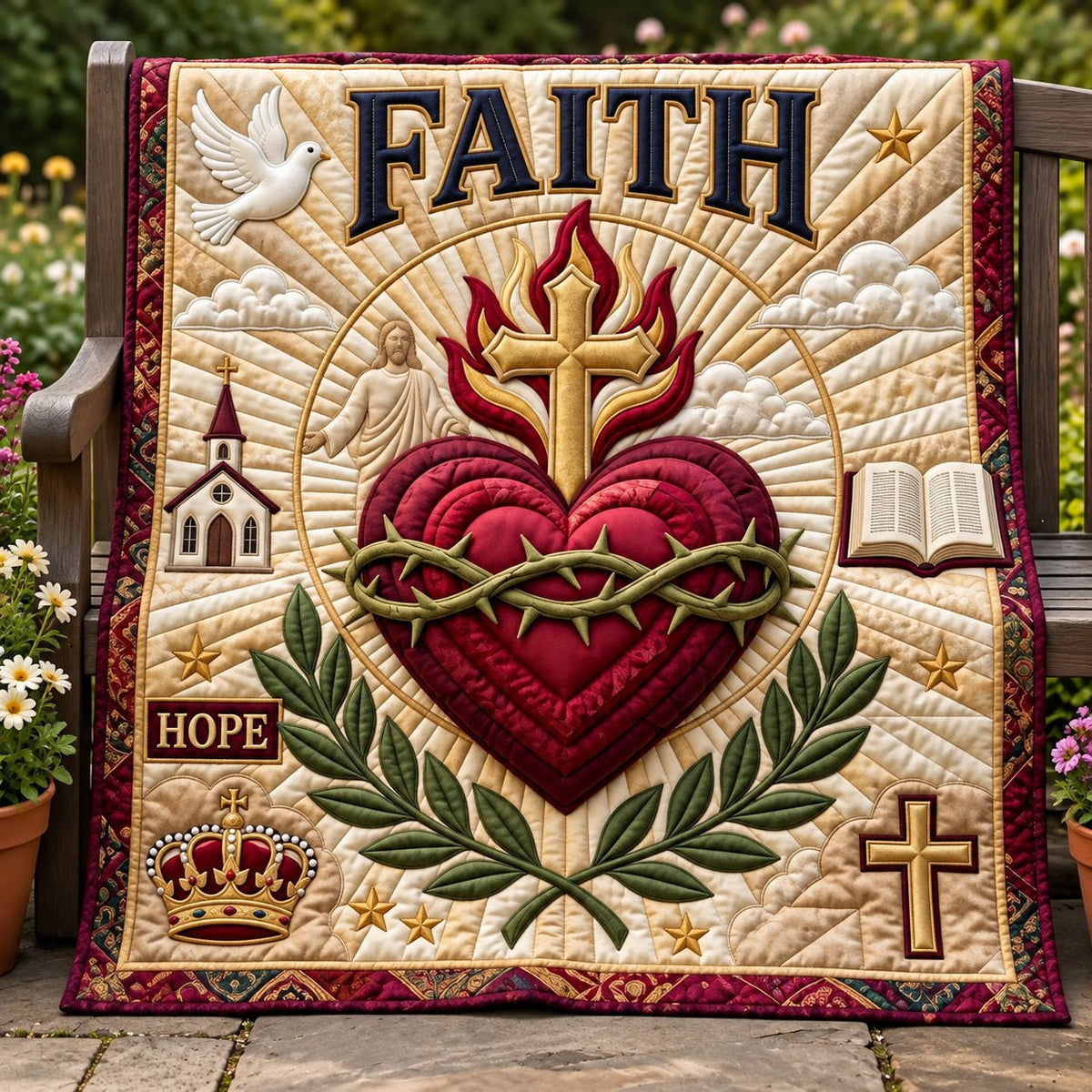 Sacred Heart Crown Of Thorns Faith printed blanket