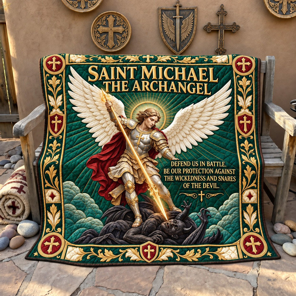 Saint Michael Battle Prayer Quilted Blanket printed blanket