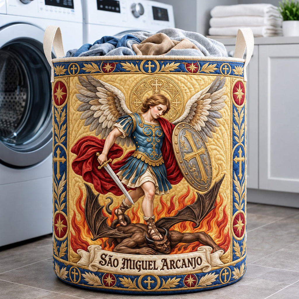 Saint Michael Defender Of Heaven Quilted Laundry Hamper printed laundry hamper
