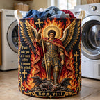Saint Michael Fire Of Justice Quilted Laundry Hamper printed laundry hamper