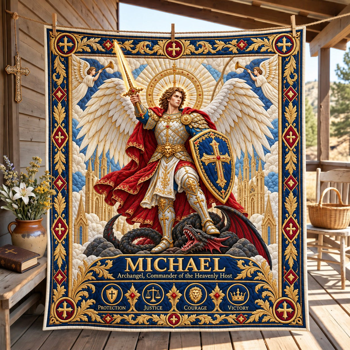 Saint Michael Heavenly Commander Quilted Blanket printed blanket
