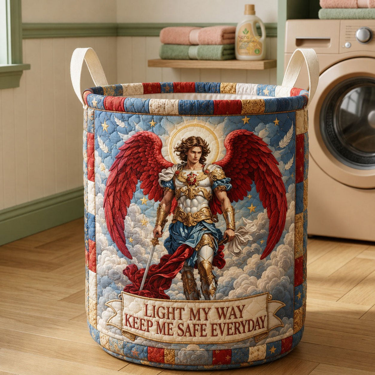 Saint Michael Light My Way Quilted Laundry Hamper printed laundry hamper